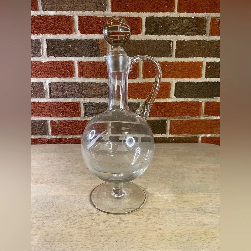 Vintage‎ Etched Crystal Clipper Ship's Liquor Decanter